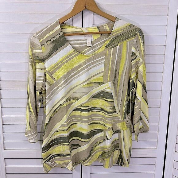 Chico's Top Size 1 (8) Stretch Angled Hemline - Picture 3 of 14